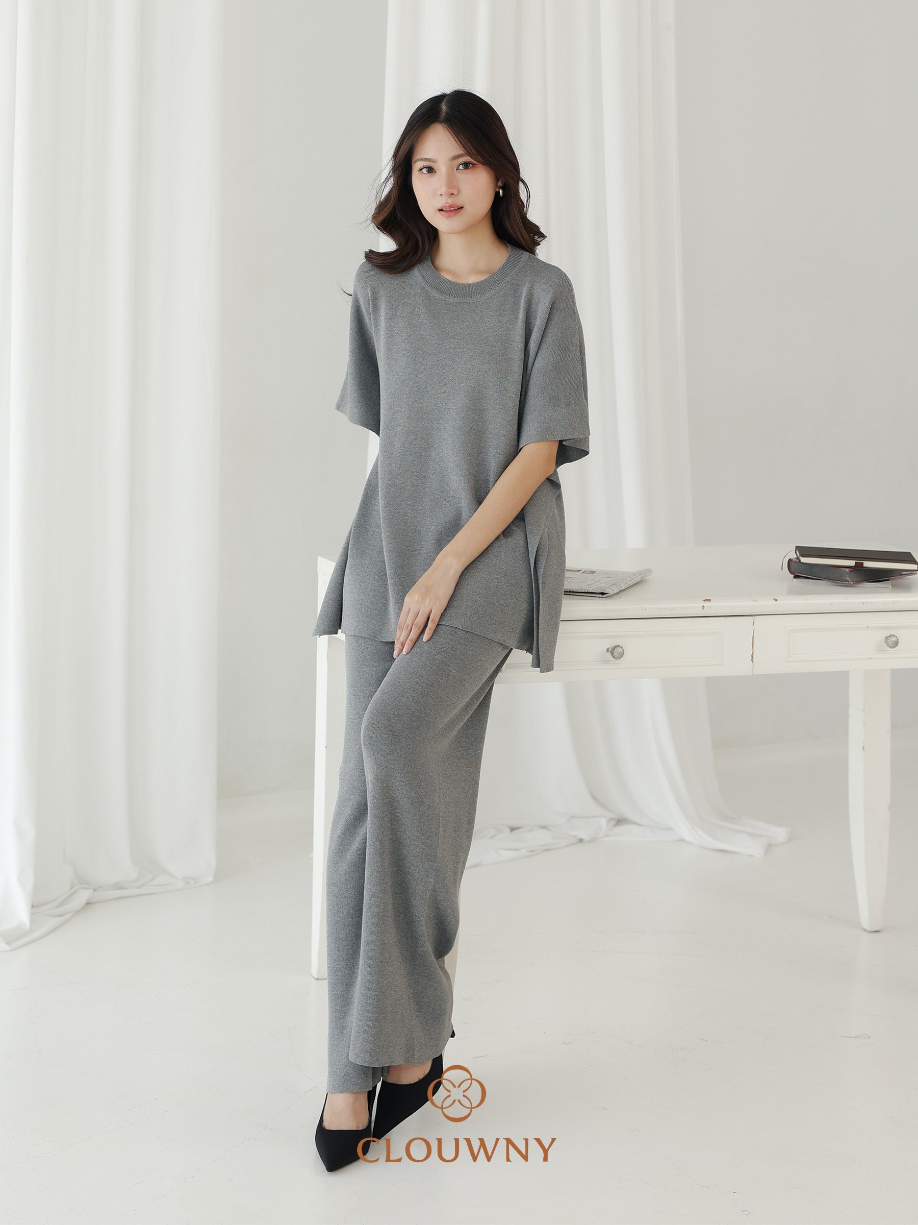 Joel Batwing Knit Set - Grey